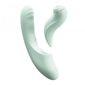 Вибратор-пульсатор + съемный вакуумный стимулятор "BeYourLover Fatima" с подогревом, мята
